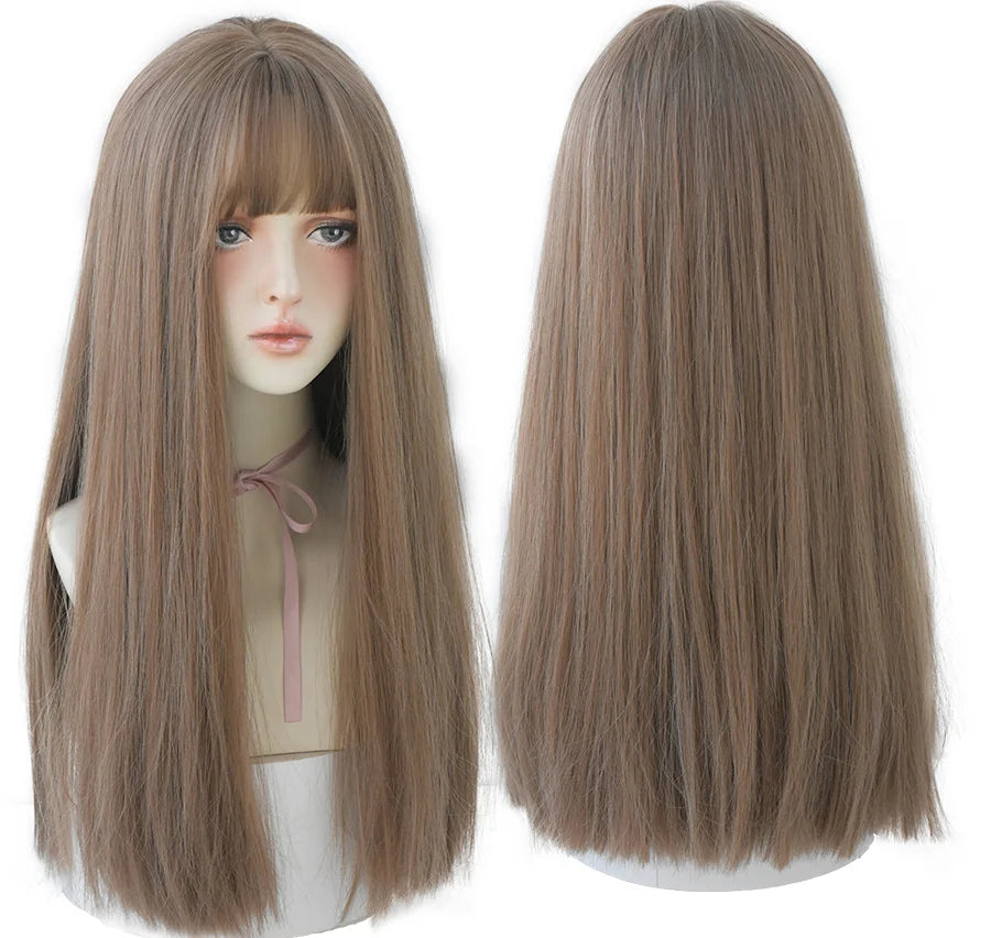 KIMLUD, 7JHHWIGS Long Straight Synthetic Light Brown Wigs With Bang For Women Heat-Resistant Daily Use Hair Hot Sell Wholesale Wigs, KIMLUD Womens Clothes