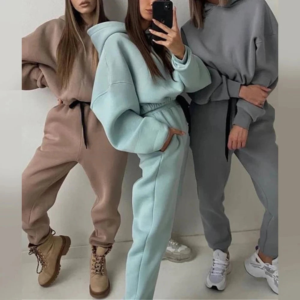 Women Hoodies Tracksuit Casual Two Piece Set Long Sleeve Hoddies Sweatshirts &Pencil Pants Autumn Lace Up Sweatshirts Pants Sets