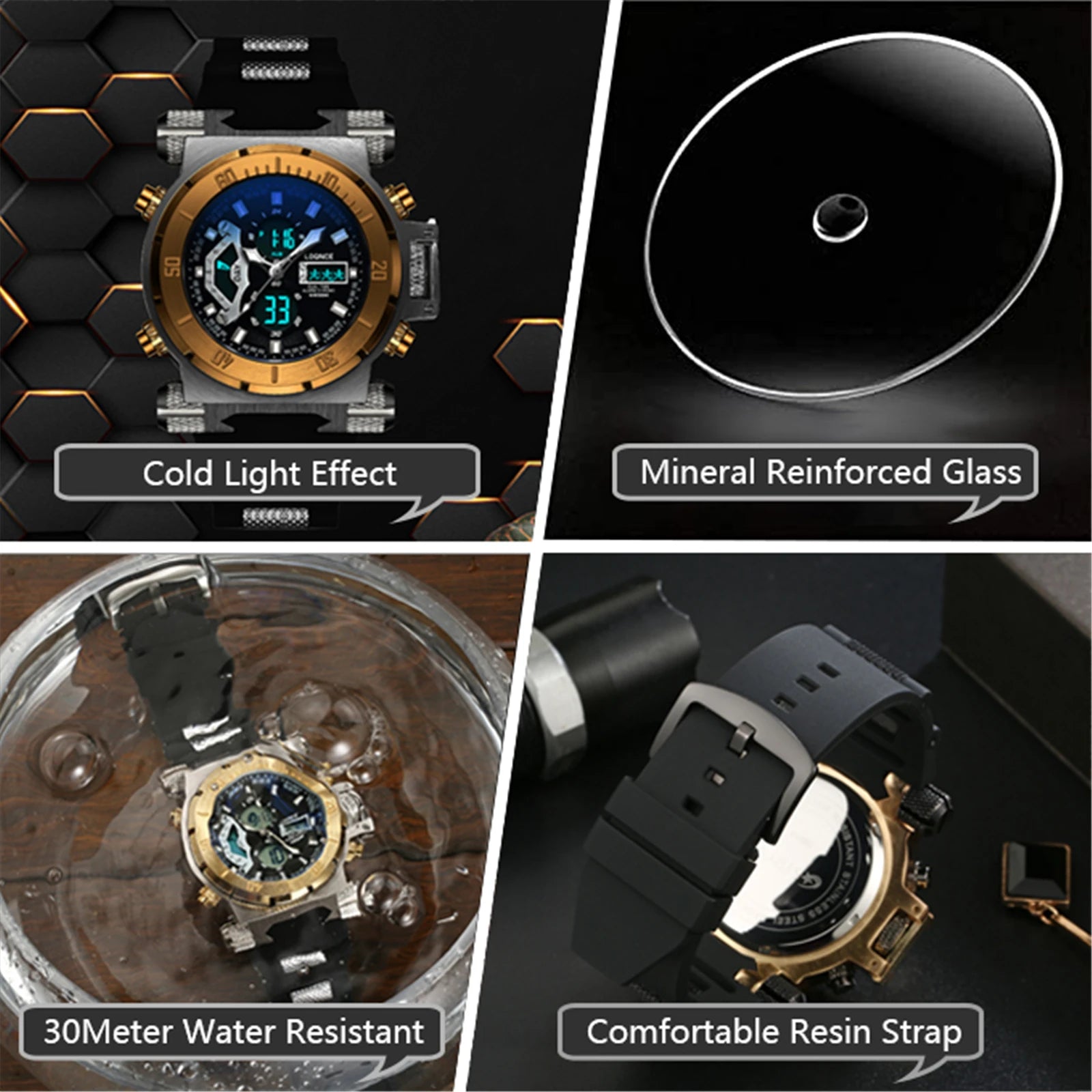 LOQNCE S8022 New Men's Watch Quartz Electronic Dual Movement Alarm Clock Calendar Week Multifunctional Waterproof Men's Watch