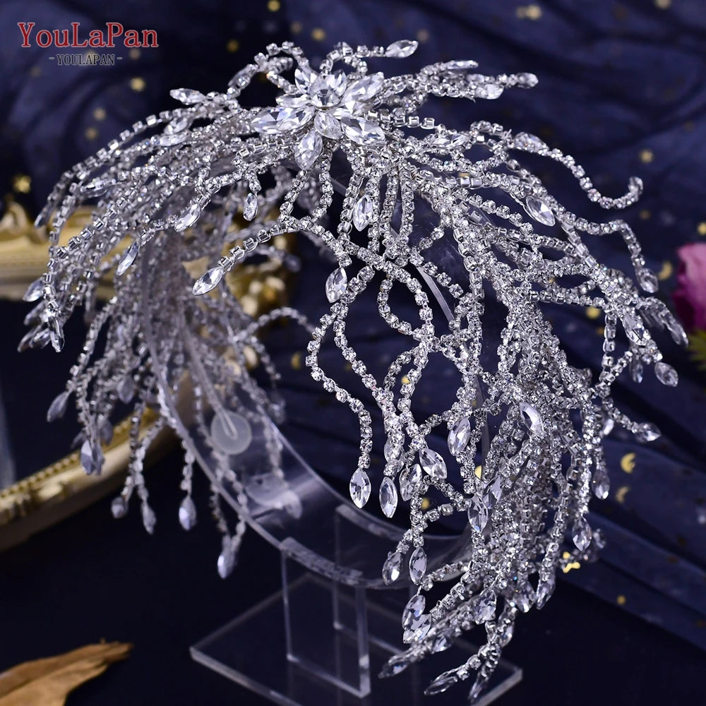 KIMLUD, YouLaPan Gorgeous Bride Tiara Women Headdress Flower Headpiece Wedding Hair Accessories Bride Headband Crystal Headwear HP420, HP423-S, KIMLUD APPAREL - Womens Clothes