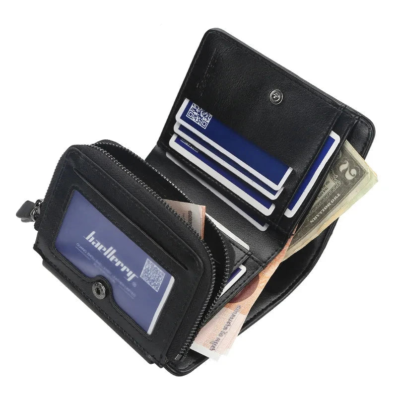 New PU Leather Men Wallets High Quality Zipper Short Desigh Card Holder Male Purse Vintage Coin Holder Men Wallets - KIMLUD