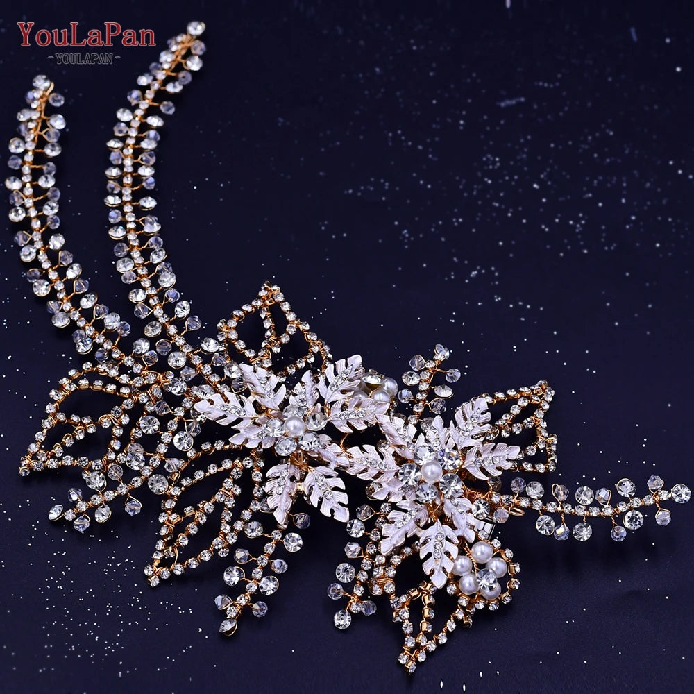 KIMLUD, YouLaPan Alloy Flower Bridal Hair Accessories Wedding Hair Clips Rhinestone Side Hairpin Women Crystal Wedding Headdress HP254, HP254-G, KIMLUD APPAREL - Womens Clothes