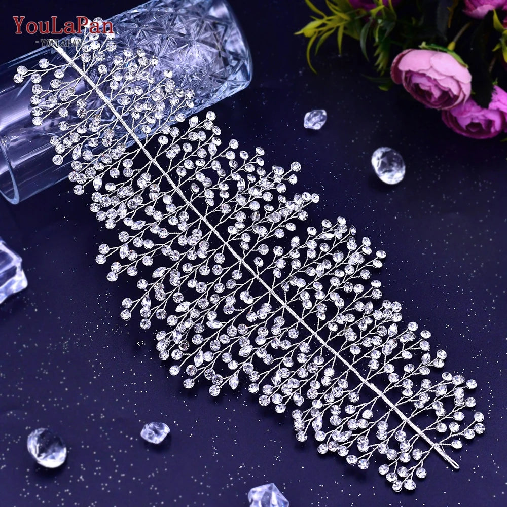 YouLaPan HP282 Wedding Headband Alloy Flower Leaf Hair Tiara Rhinestone Headpiece Bridal Headwear Hair Accessories Head Jewelry