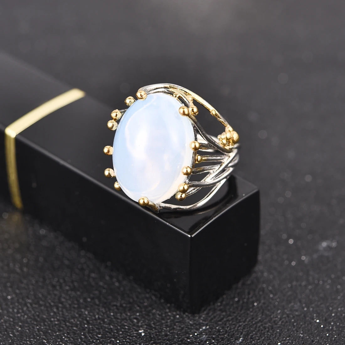 Milangirl Irregular Bohemia Style Rinse Female Natural Moonstone Ring White Opal Vine Rings for Women Wedding Jewelry