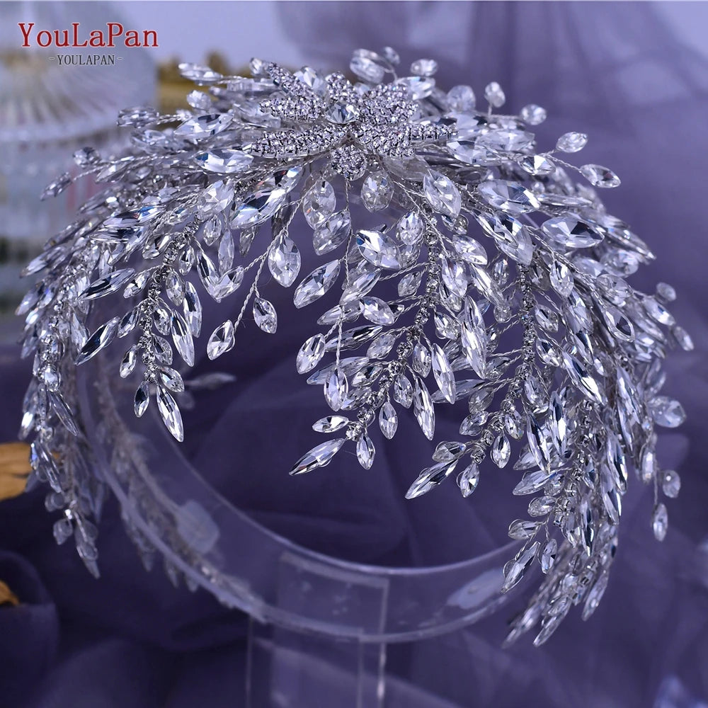 KIMLUD, YouLaPan Gorgeous Bride Tiara Women Headdress Flower Headpiece Wedding Hair Accessories Bride Headband Crystal Headwear HP420, KIMLUD Womens Clothes