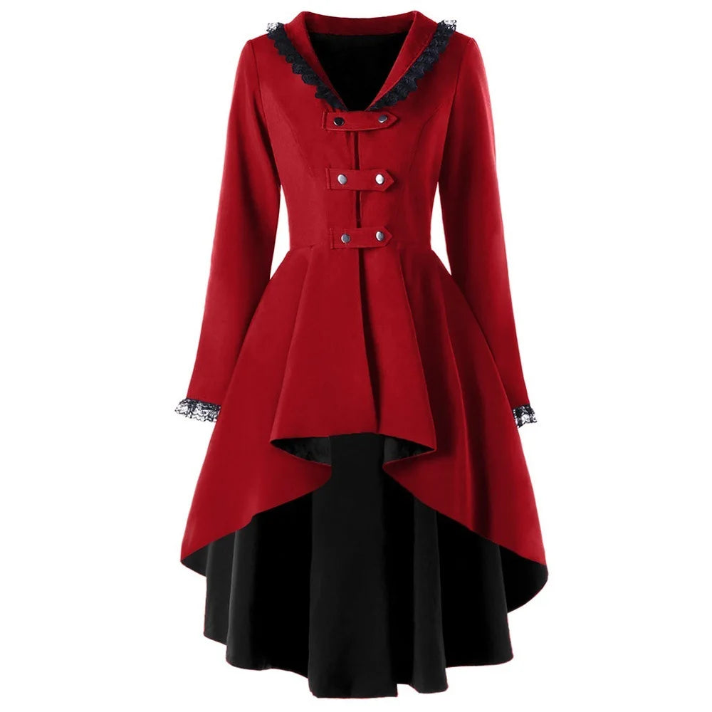 Gothic Steampunk Button Coat Victorian Coat  Blazer Outwear Women Personality Button Lace Windbreaker