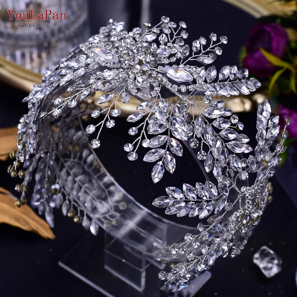 YouLaPan HP409 Woman Headband Tiara Headwear for Bridal Wedding Hair Accessories Luxury Rhinestone Women Crown Flower Headpiece - KIMLUD