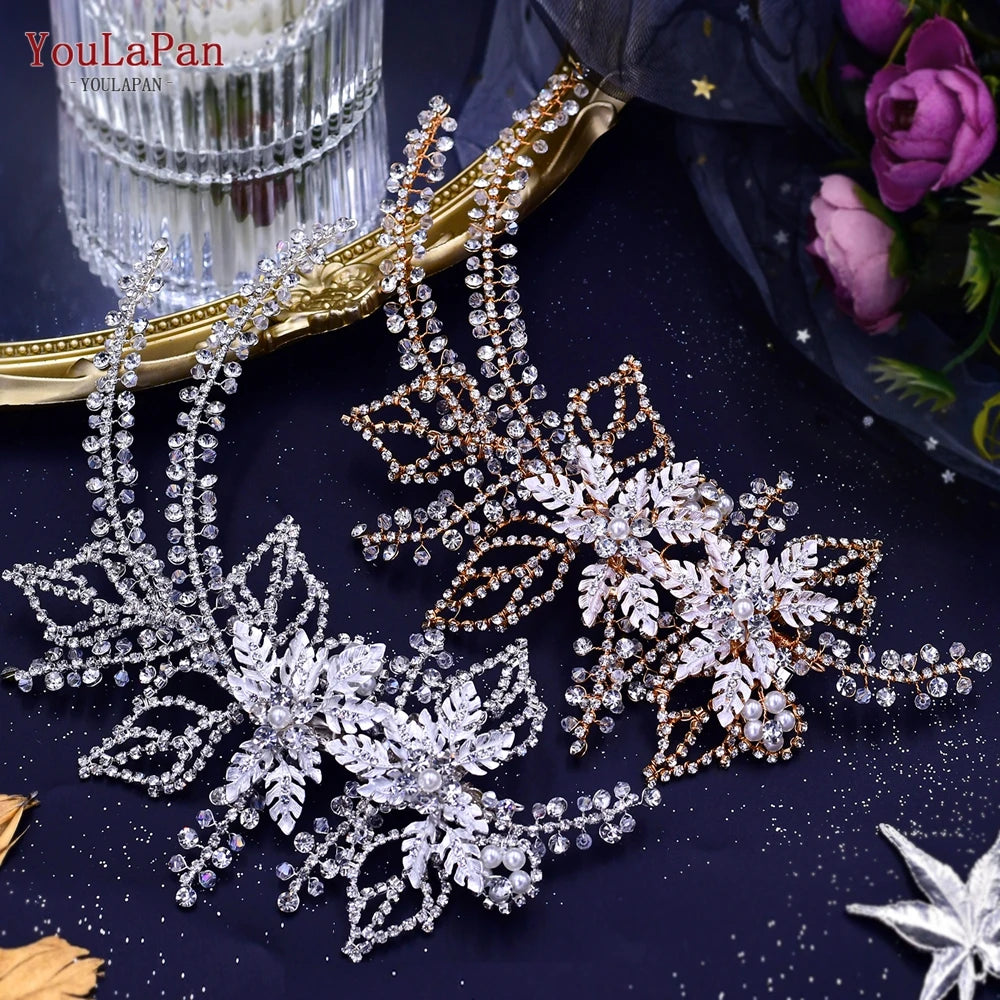 KIMLUD, TOPQUEEN HP254 Bridal Side Clip Wedding Tiara Bridal Hairpins Handmade Rhinestone Women Headwear Alloy Flower Bride Headdress, KIMLUD Womens Clothes