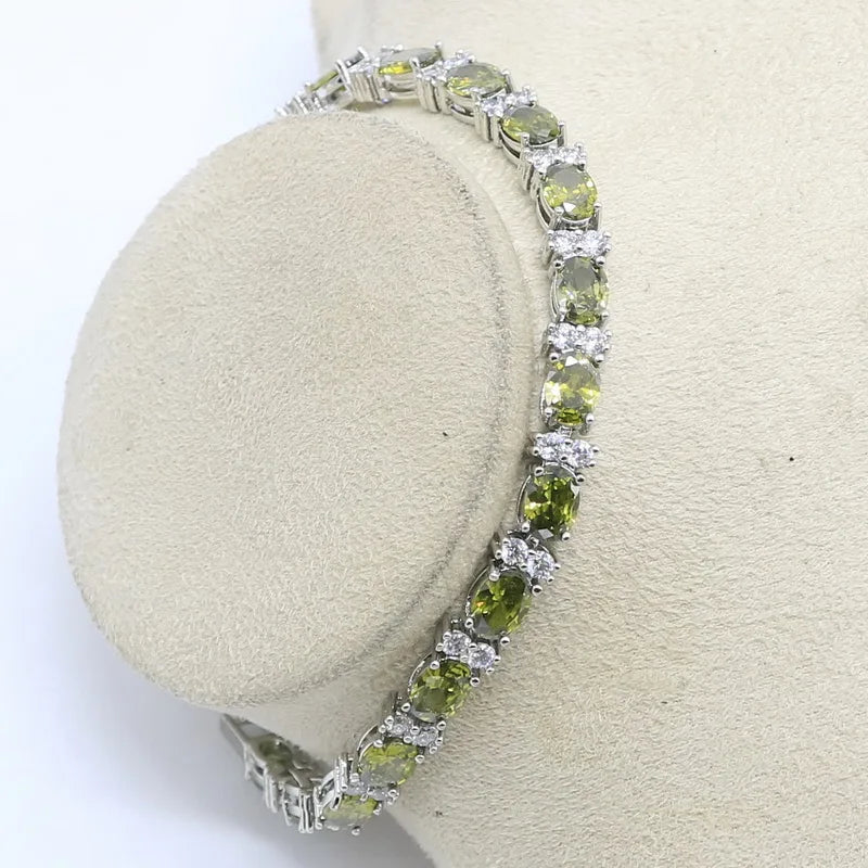 New Peridot Green Silver 925 Jewelry Set for Women with Bracelet Earrings Necklace Pendant Ring Birthday Gift