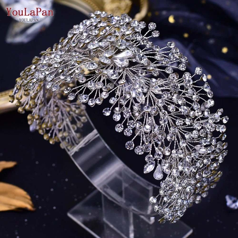 YouLaPan HP282 Wedding Headband Alloy Flower Leaf Hair Tiara Rhinestone Headpiece Bridal Headwear Hair Accessories Head Jewelry