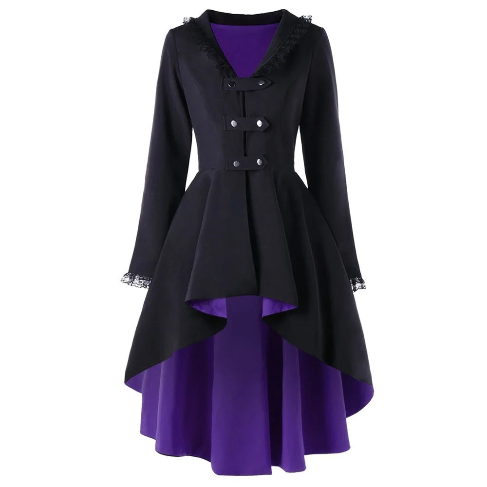 Gothic Steampunk Button Coat Victorian Coat  Blazer Outwear Women Personality Button Lace Windbreaker