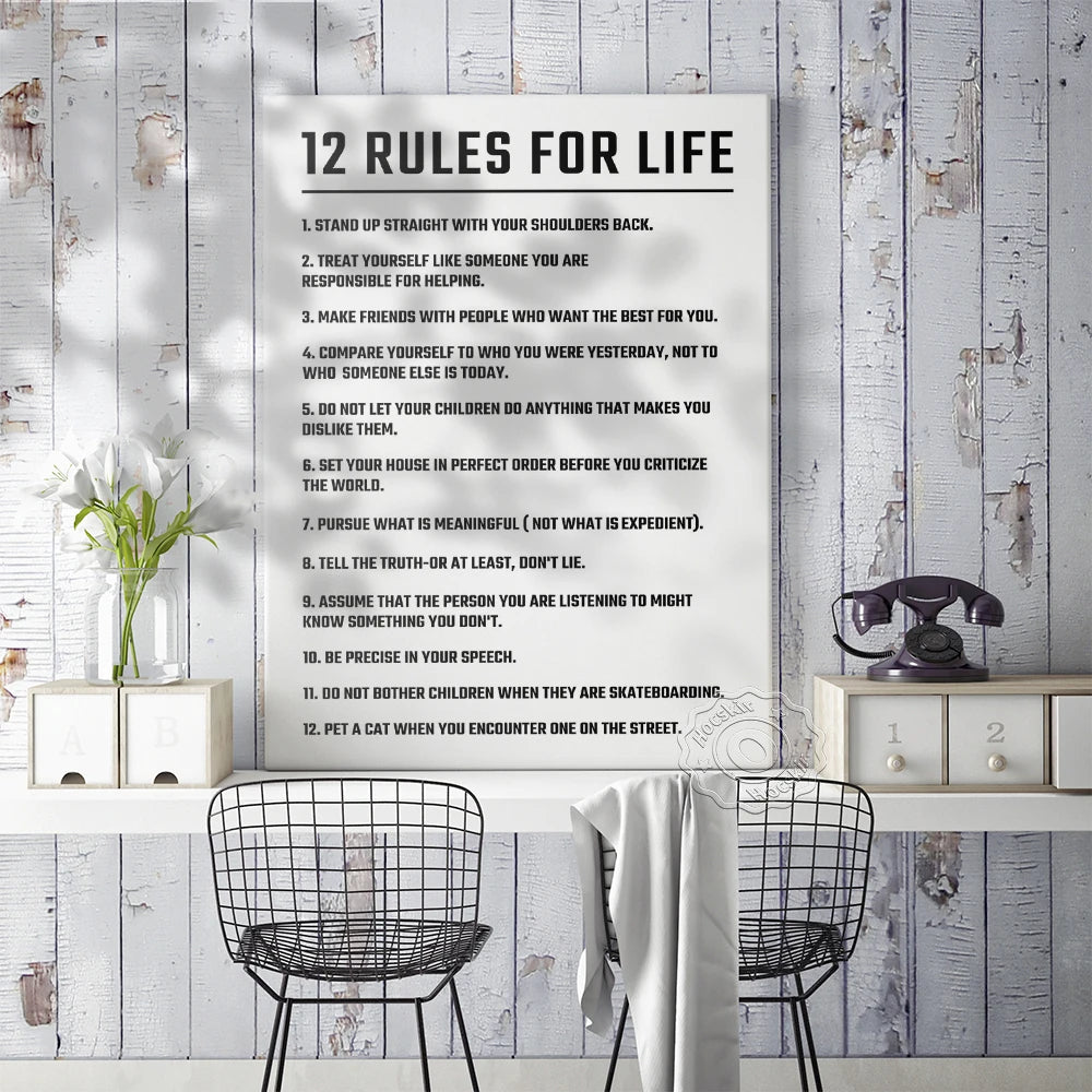 KIMLUD, Twelve Rules Of Life Poster, Jordan Peterson 12 Principles Wall Art, Motivational Education Life White Art Prints, Teacher Gift, KIMLUD Womens Clothes