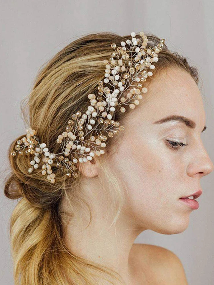 Vintage Wedding Headdress Crystal khaki Handmade Headband Party For Women Headpieces Bridal Headwear Hair Accessories For Bride