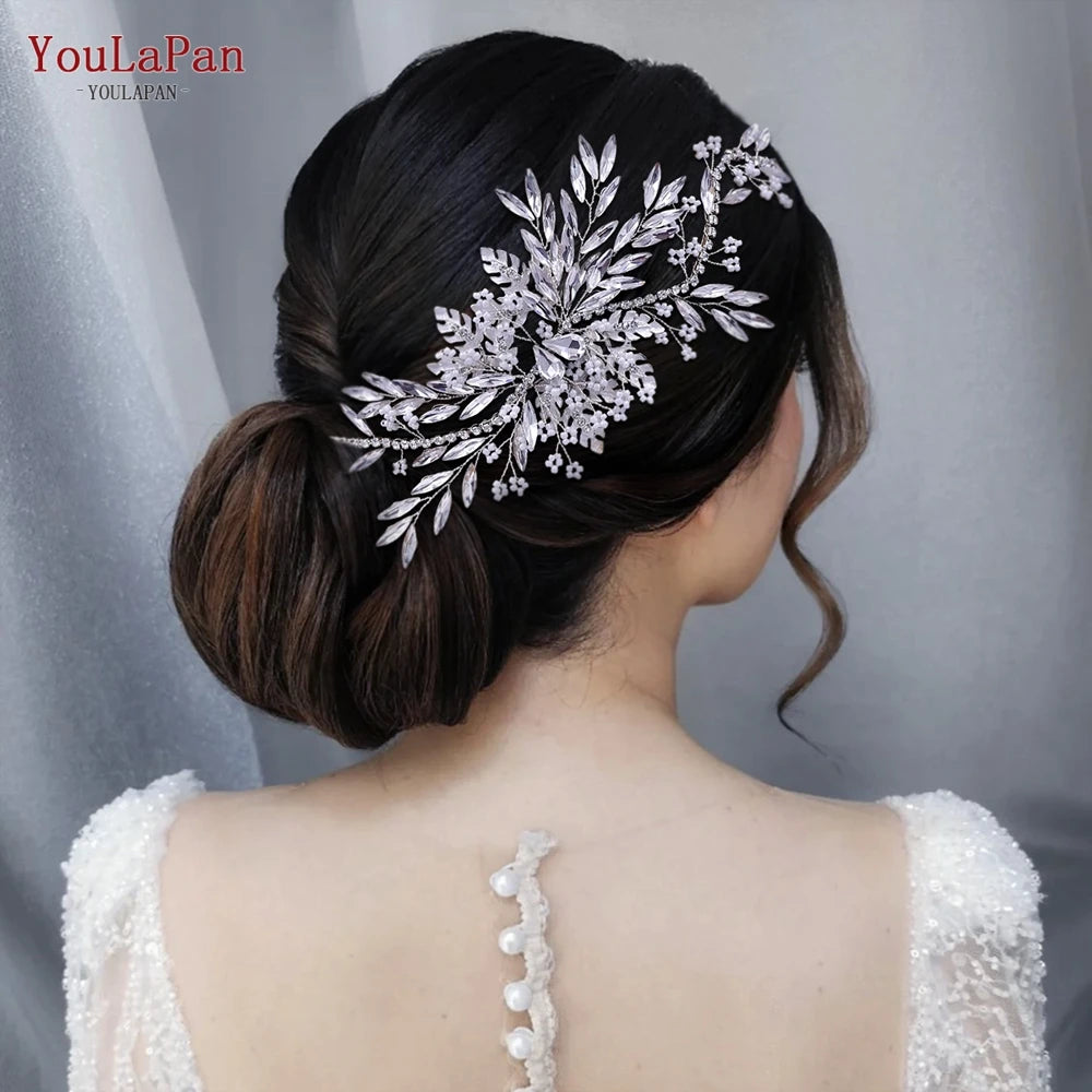 KIMLUD, TOPQUEEN HP254 Bridal Side Clip Wedding Tiara Bridal Hairpins Handmade Rhinestone Women Headwear Alloy Flower Bride Headdress, KIMLUD Womens Clothes