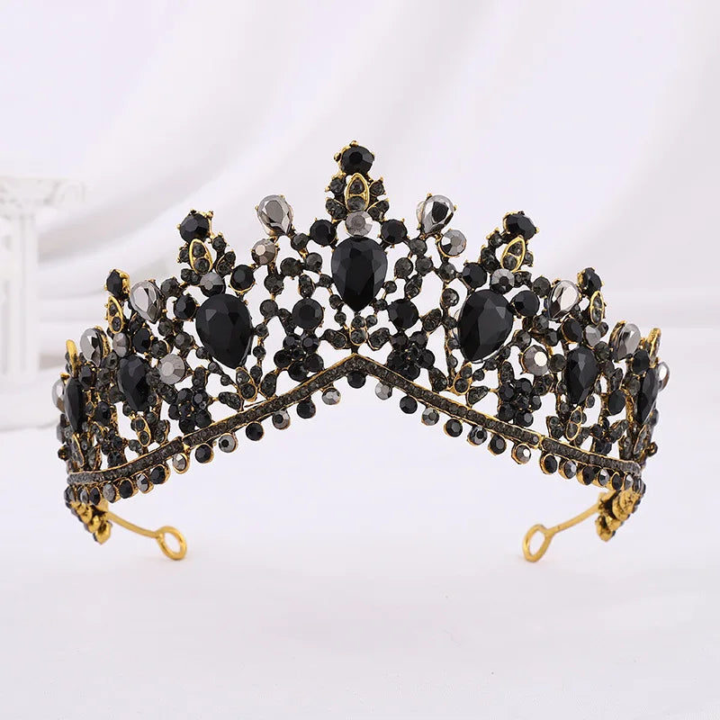 DIEZI Vintage Baroque Dark Blue Crystal Crown Bridal Hair Accessories Elegant Queen Tiaras Diadem Girls Wedding Dress Headbands