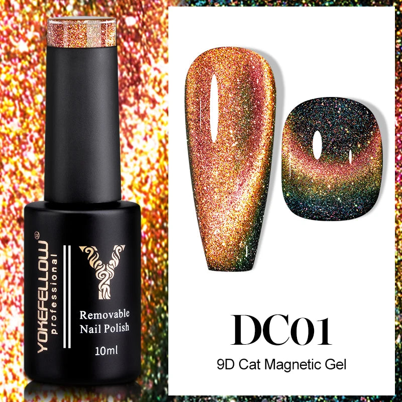 KIMLUD, YOKEFELLOW 10ml 9D Cat Magnetic Gel Polish Semi Permanent Soak Off  Rainbow Glitter Nail Gel Polish UV Gel Varnish For Manicure, DC01, KIMLUD APPAREL - Womens Clothes