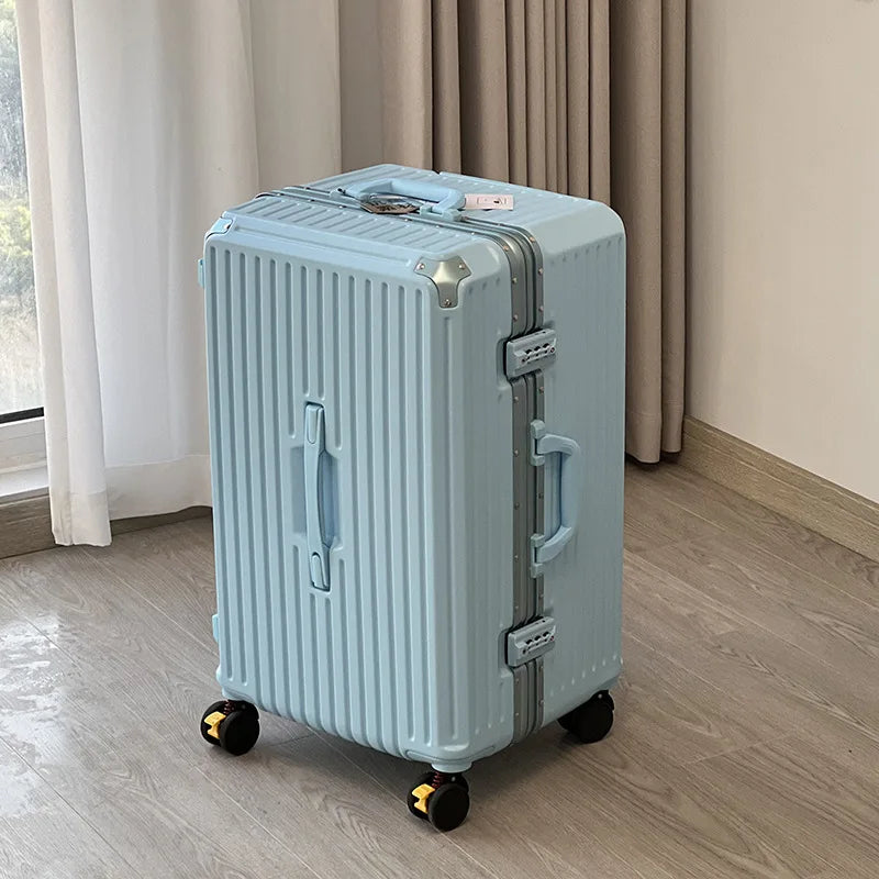 sushimu Suitcase Wide Handle Travel Suitcase Men 20 24 26 Carry-On Luggage Women PC Aluminum Frame Trolley Case