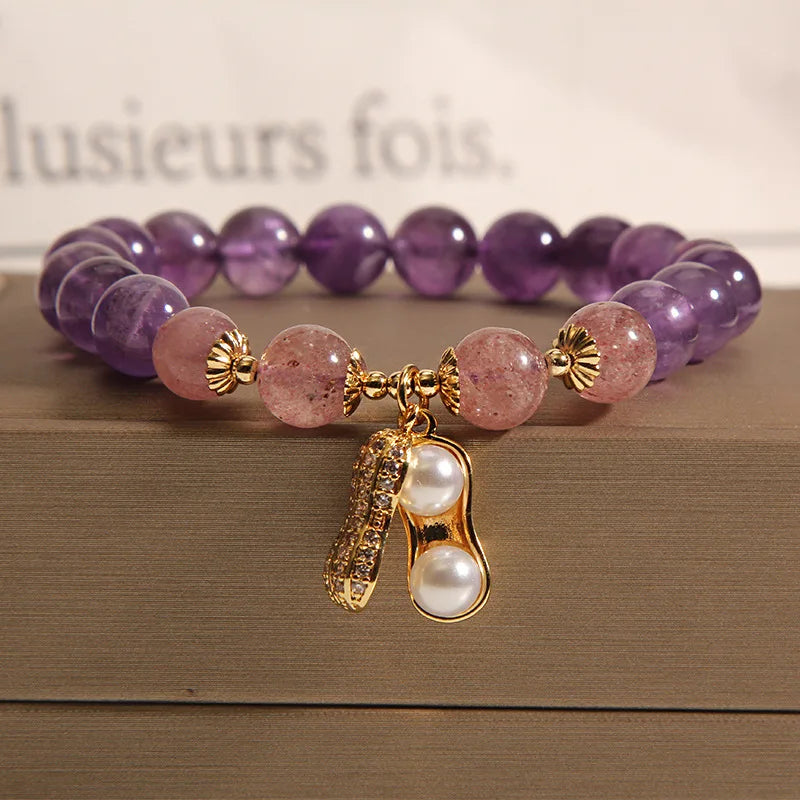 Natural Amethyst Bracelet  Women's Light Luxury Wishing Lucky Cat Beaded Pendant Hand Chain Best Friend Bangles Jewelry Gift