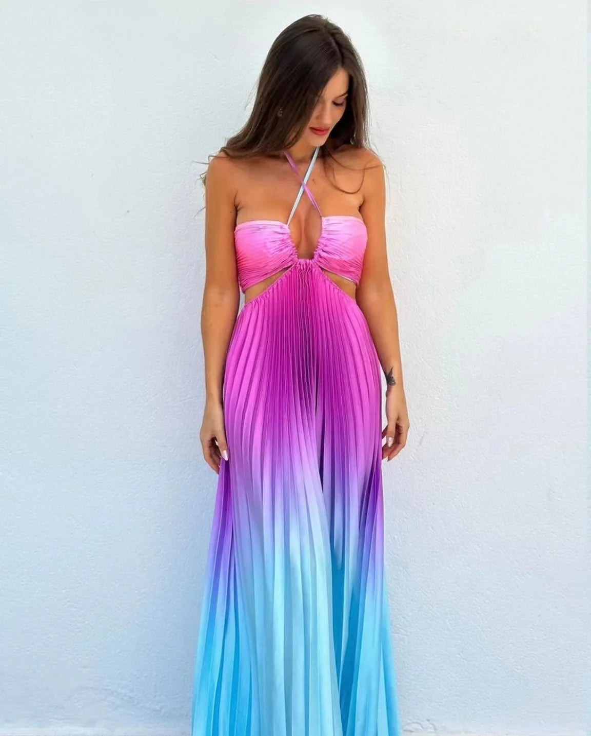 2024 Summer Fashion Women Long Dress Sexy Halter Neck Dress Sleeveless Hanging Trint Comfortable Party Club Women Streetwear