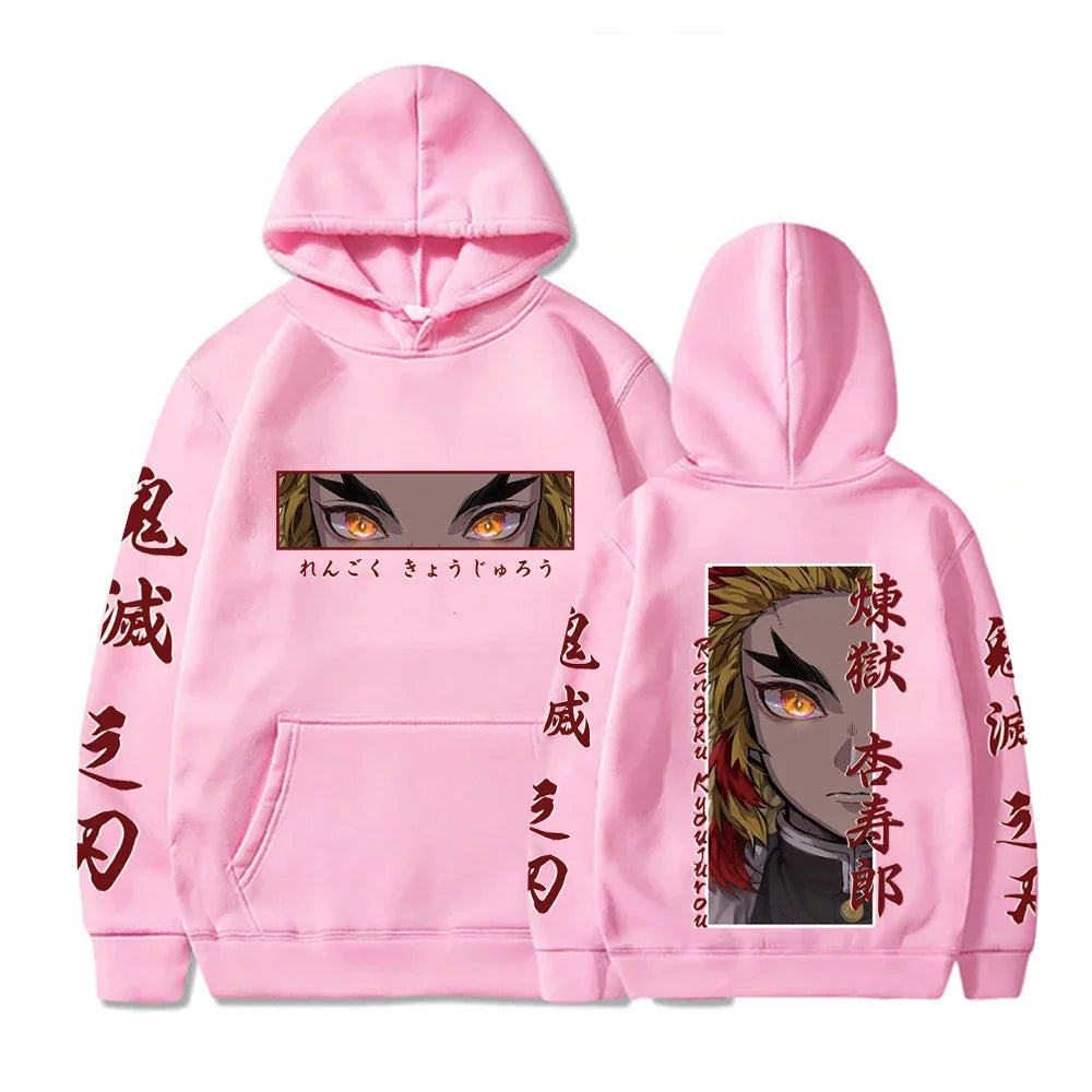 KIMLUD, Hot Anime  Demon Slayer Hooded Rengoku Kyoujurou Eyes Graphic Print Autumn Winter Men Women Casual Sweatshirt Plus Size Hoodie, Pink / L, KIMLUD APPAREL - Womens Clothes