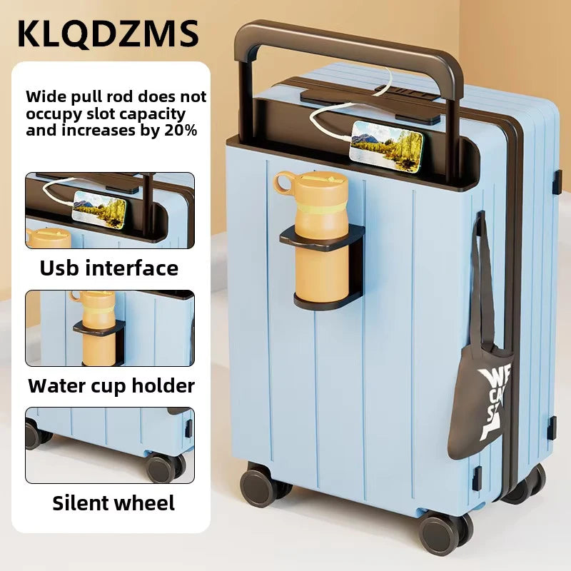 KLQDZMS Cabin Luggage USB Charging Trolley Case ABS+PC Boarding Case 20"22"24"26"28 Inch Combination Case with Wheels Suitcase