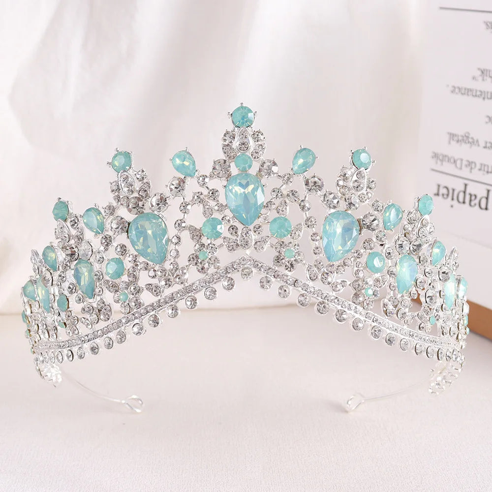 DIEZI Vintage Baroque Dark Blue Crystal Crown Bridal Hair Accessories Elegant Queen Tiaras Diadem Girls Wedding Dress Headbands