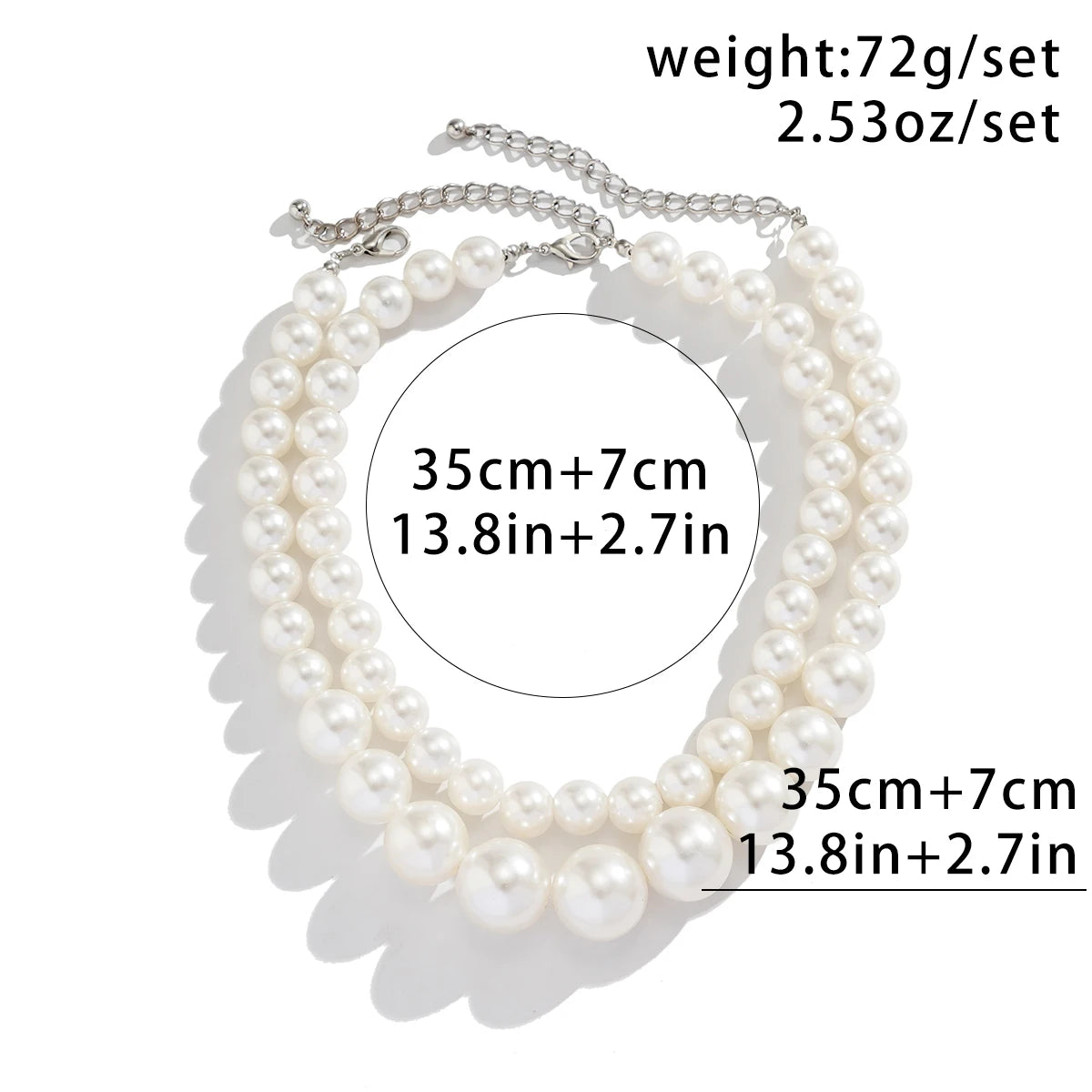 2Pcs/Set Luxury Elegant Big Imitation Pearl Choker Necklace for Women Exaggerated Multilayer Beaded Collar Chain Wedding Jewelry