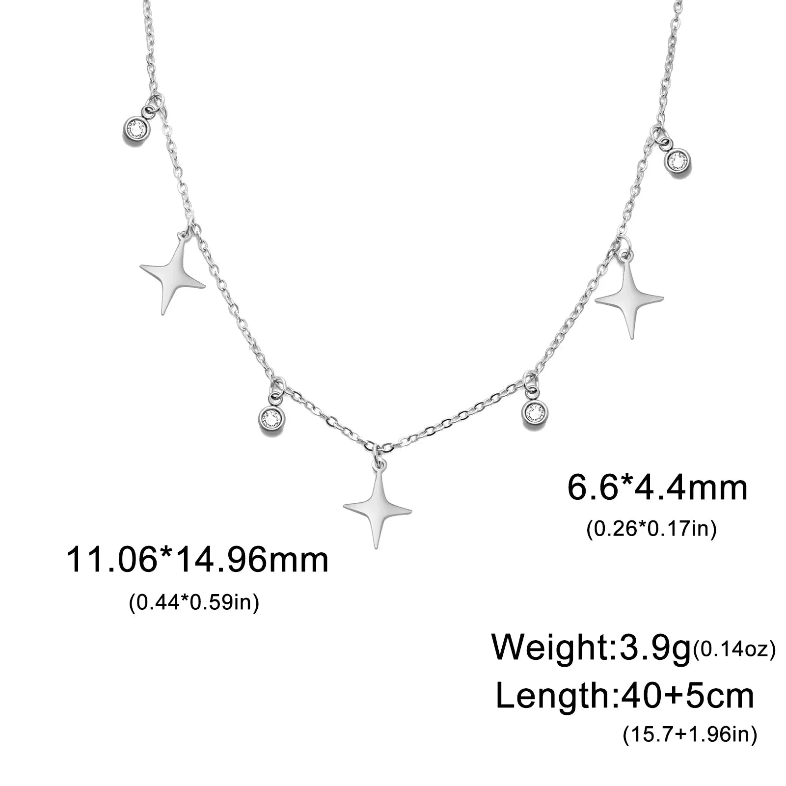 KIMLUD, North Star Clear Zircon Pendant Tassel Necklace Women Girls Stainless Steel Chain Choker Fashion Jewelry Birthday Gift Wholesale, Steel / 40-45cm, KIMLUD APPAREL - Womens Clothes