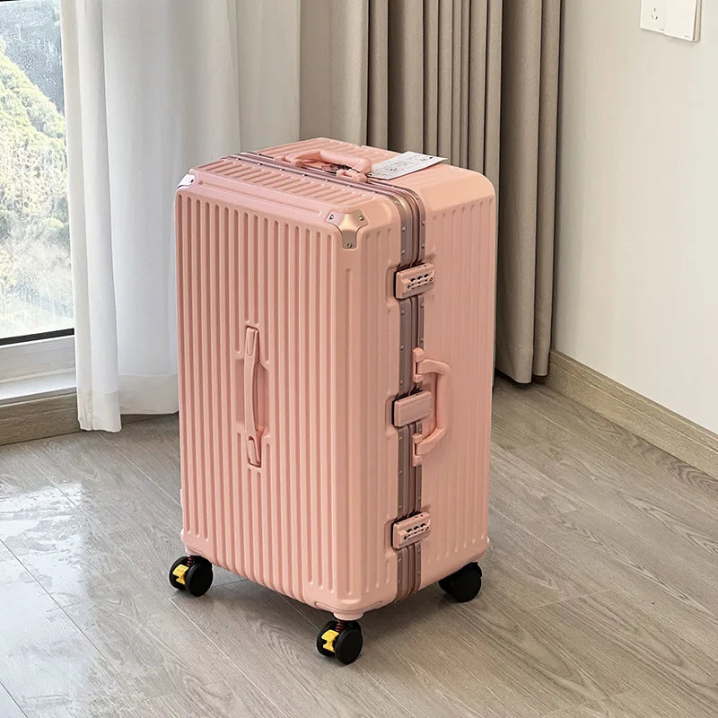 sushimu Suitcase Wide Handle Travel Suitcase Men 20 24 26 Carry-On Luggage Women PC Aluminum Frame Trolley Case