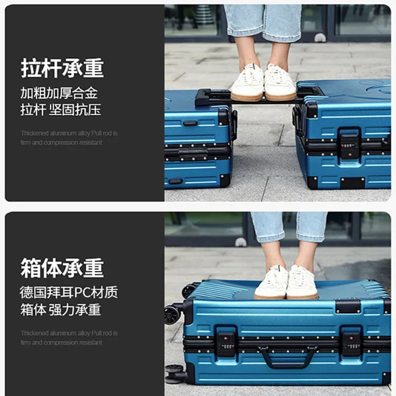 New Aluminum frame fashion travel luggage silent large-capacity trolley suitcase 20 inch suitcase carry on 24 inch password box