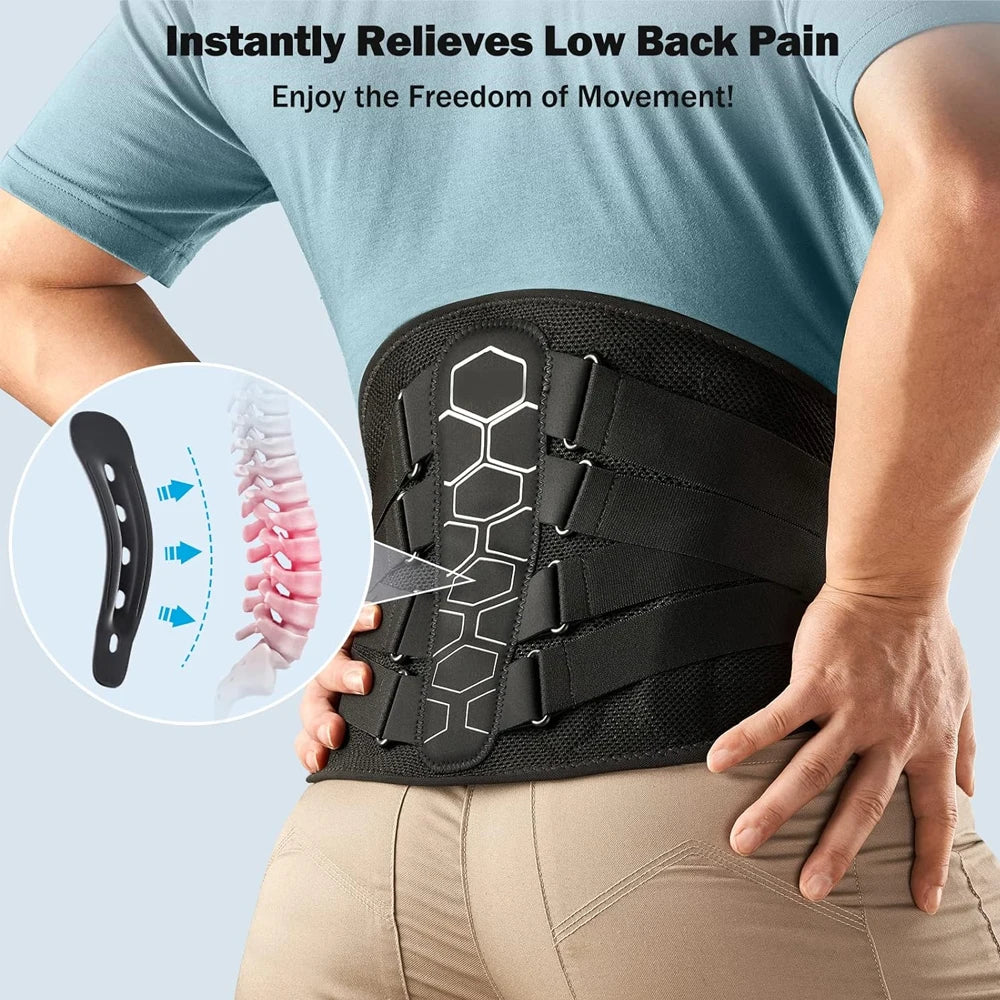 Back Brace for Lower Back Pain Relief, Back Support Belt for Heavy Lifting, Lumbar Support with Lumbar Pad for Herniated Disc - KIMLUD