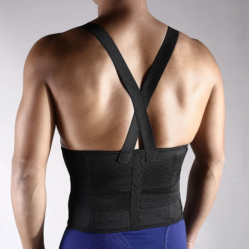 Work Back Brace Lower Back Pain Protection Belt Waist Trainer Lumbar Support Band with Shoulder Straps for Heavy Lifting Safety - KIMLUD