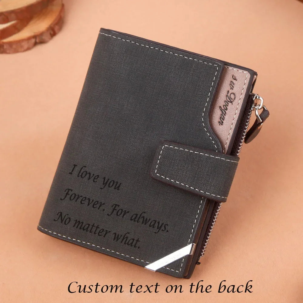 Men Short Wallet with Zipper Coin Pocket Custom Picture Personalized Photo Wallets Father's Mother's Day Gift for Men Him Her