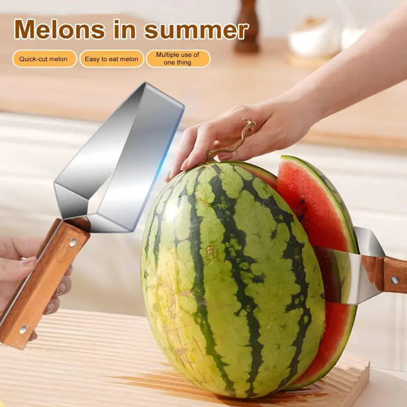 Watermelon Slicer Stainless Steel Color Non-slip Plastic Wrap Handle Not Hurt Hands Cantaloupe Kitchen Fruit Cutting Tool - KIMLUD