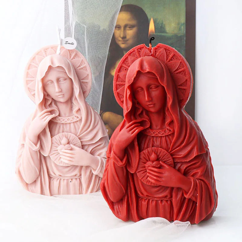 Large Size Virgin Mary Bust Sculpture Candle Silicone Mold DIY Abstract Madonna Statue Gypsum Candle Resin Mould Religious Decor - KIMLUD