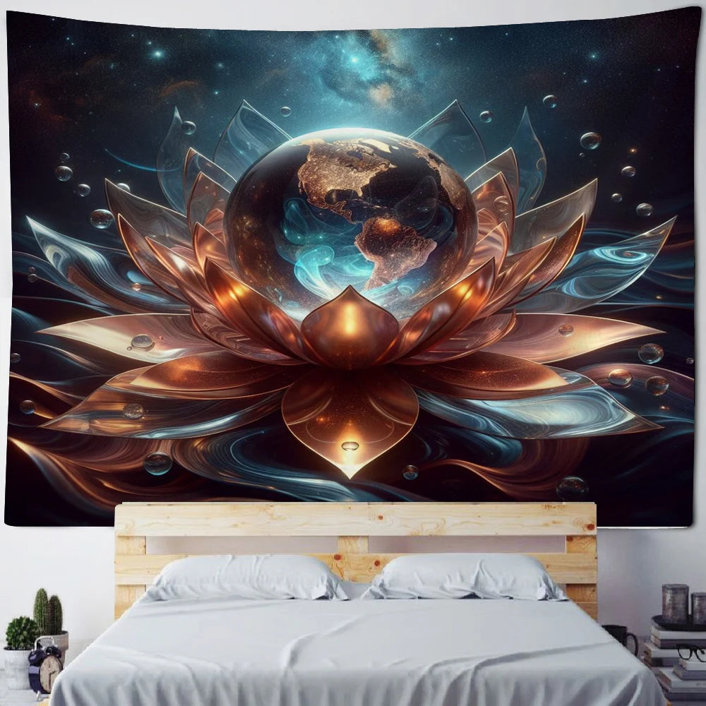 Meditation Lotus Tapestry Wall Art, Large Tapestry Mural Decoration, Home, Bedroom, Living Room Decoration - KIMLUD