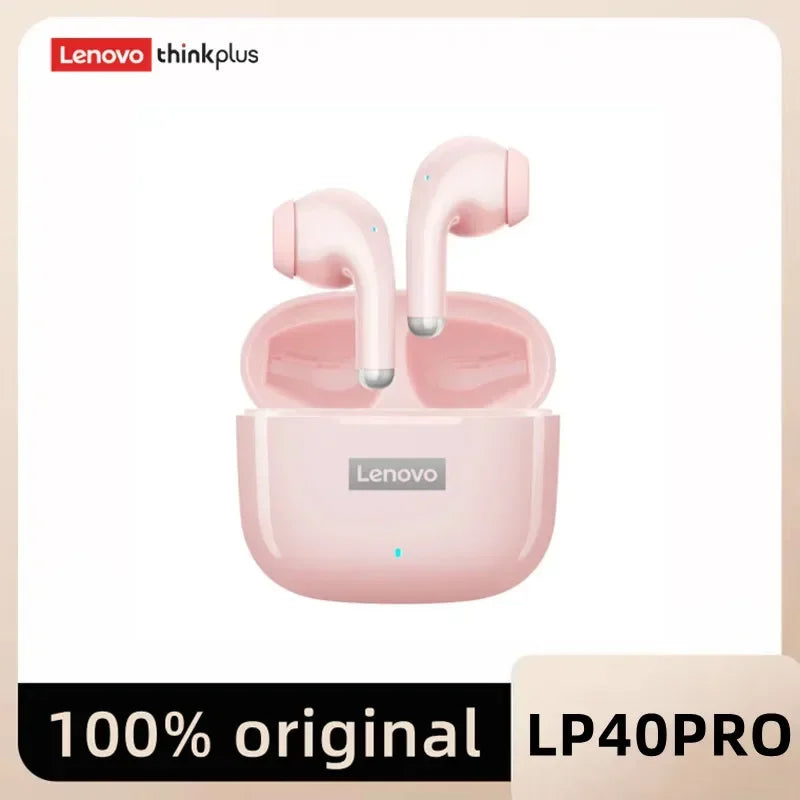 KIMLUD, Original Lenovo LP40 Pro TWS Earphones Wireless Bluetooth 5.1 Sport Noise Reduction Headphones Touch Control 250mAH Earphones, LP40PRO pink, KIMLUD APPAREL - Womens Clothes