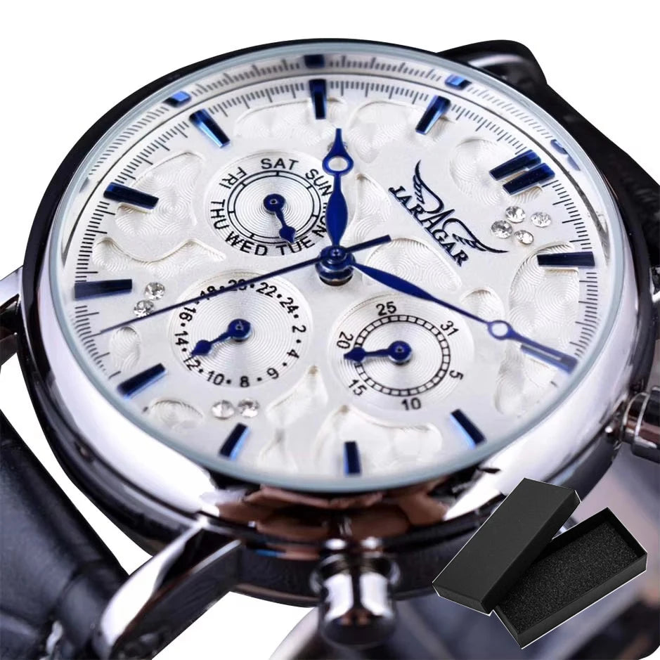 Jaragar Blue Glass Design Black Silver Automatic Watch Stainless Steel Date Clock Luminous Men Business Mechanical Wristwatch