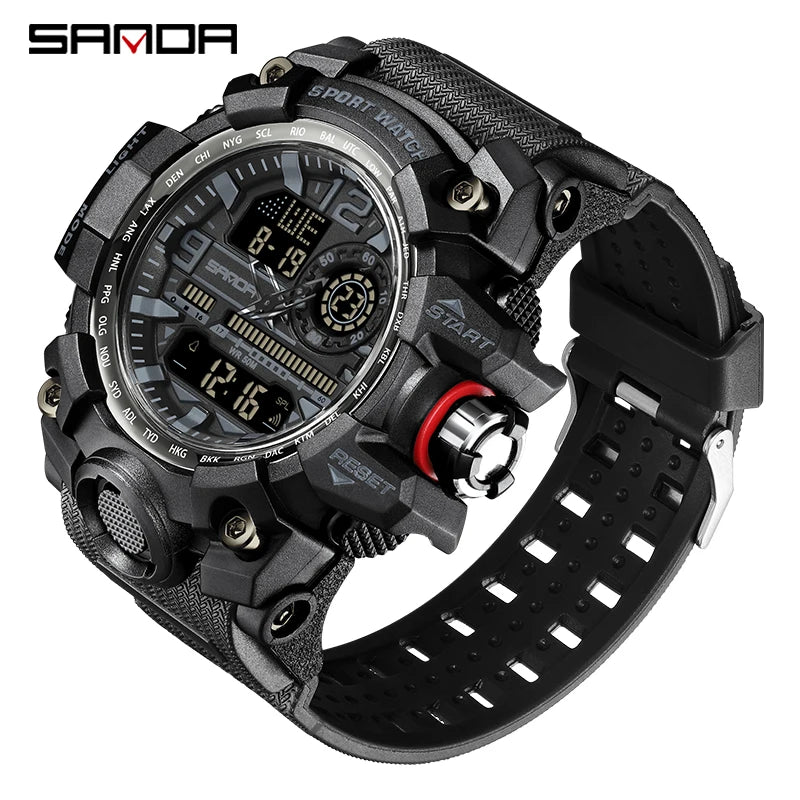 SANDA G style Top Men Watch 50M Waterproof Sports Military Quartz Watch For Male Electron LED Digital Wristwatch Reloj De Hombre - KIMLUD