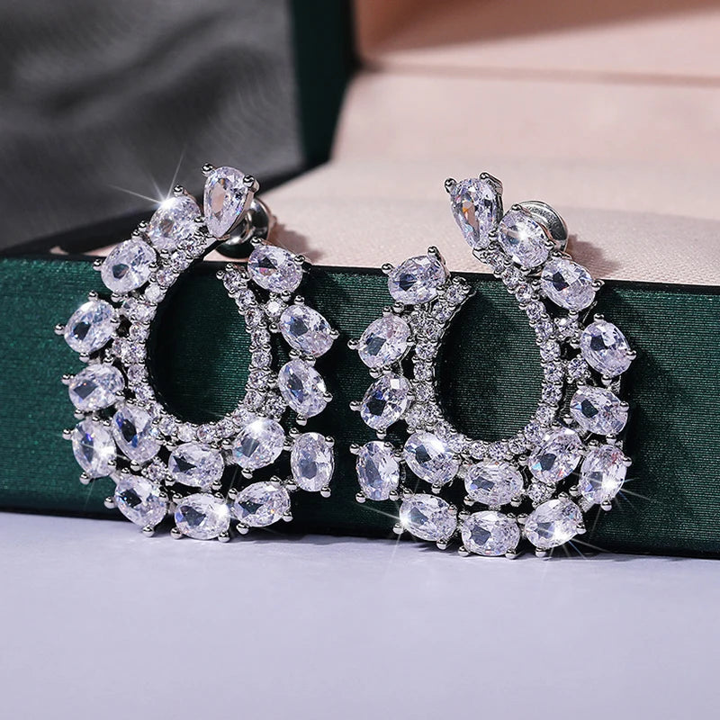 Fashion Noble White Cubic Zirconia Paved Big CZ stud Earrings for Women party wedding earings Brand Jewelry