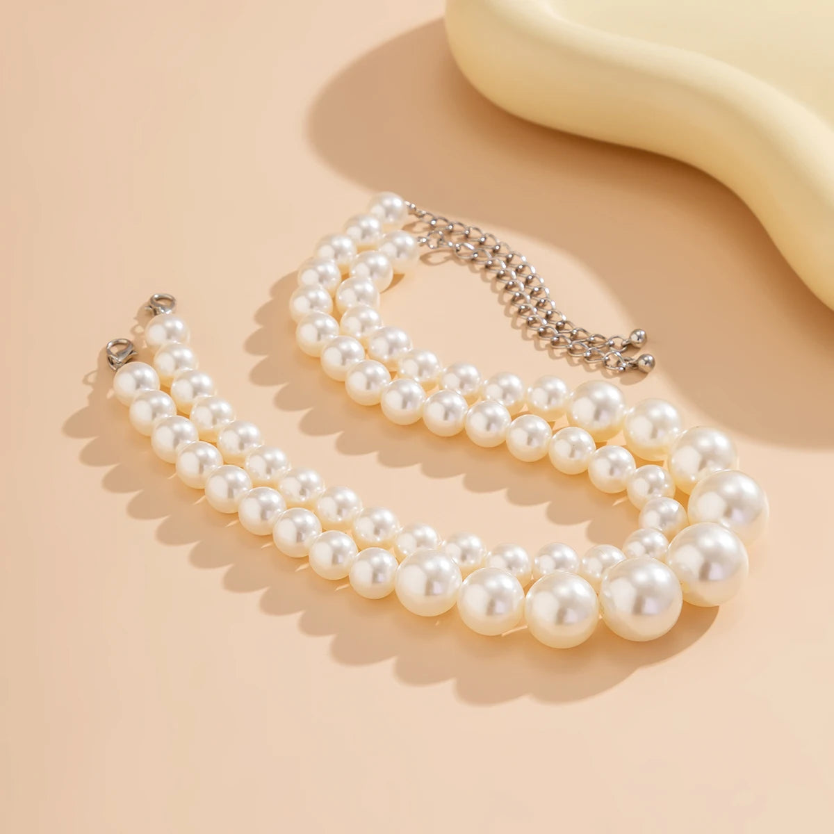 2Pcs/Set Luxury Elegant Big Imitation Pearl Choker Necklace for Women Exaggerated Multilayer Beaded Collar Chain Wedding Jewelry