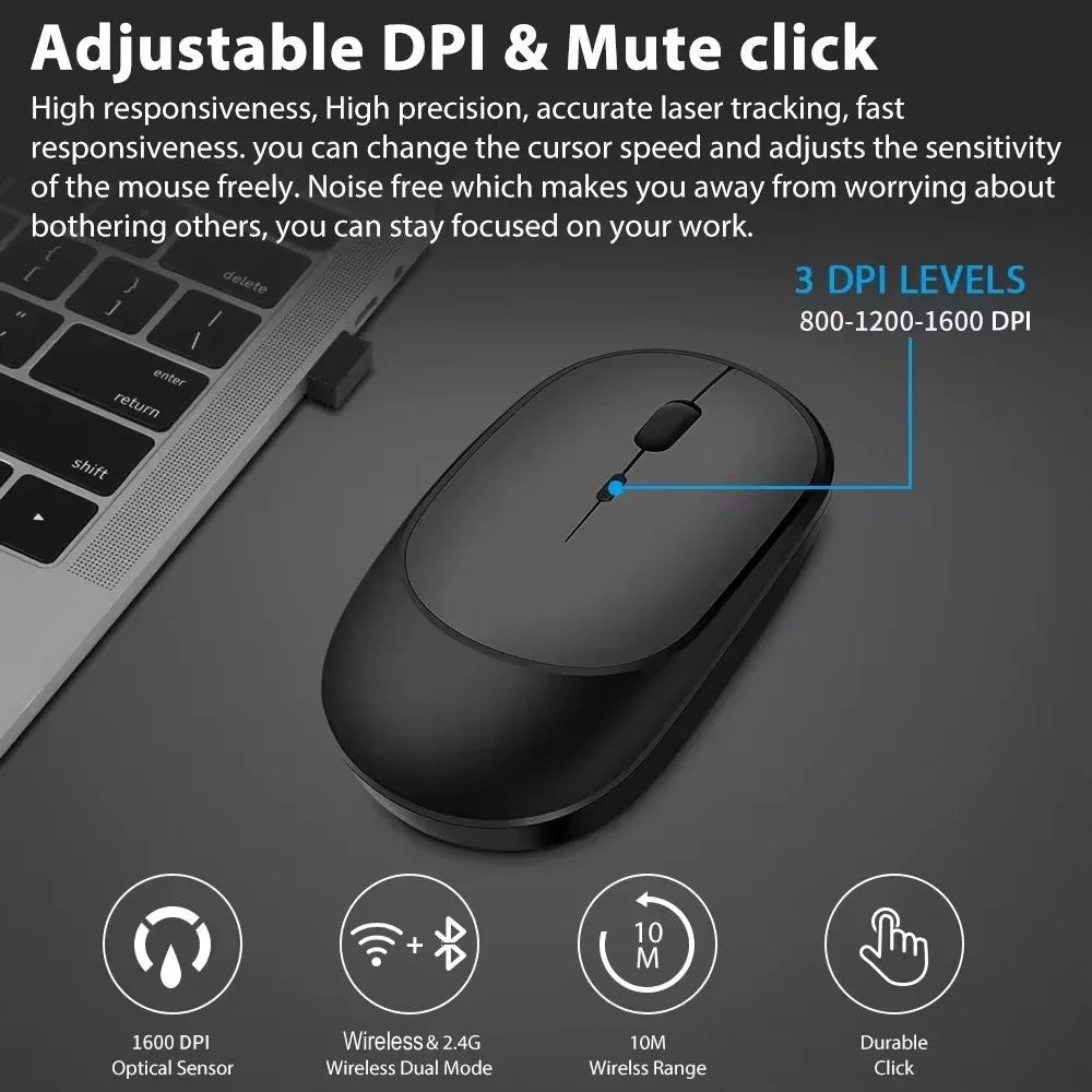 KIMLUD, Xiaomi Wireless Mouse Bluetooth-compatible 2.4G Silent Mice Adjustable DPI Ergonomic Design USB Rechargeable Gaming Office Mouse, KIMLUD Womens Clothes