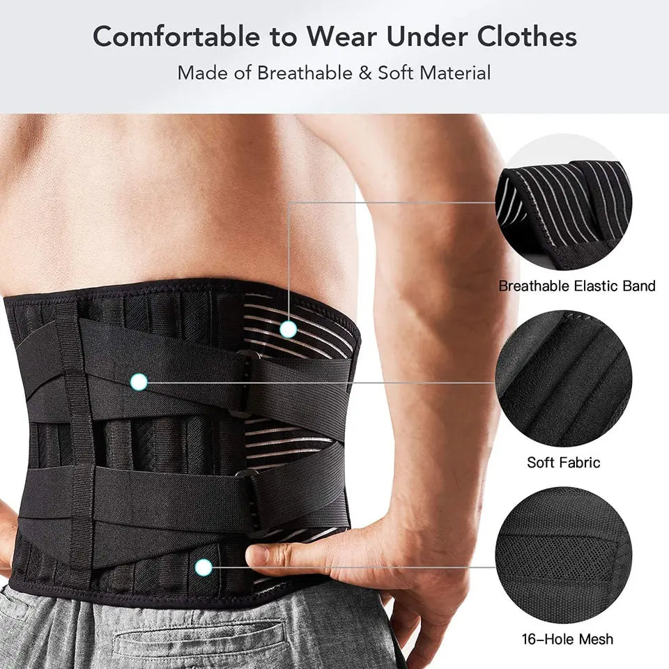 AOLIKES Lower Back Brace with 6 Stays Anti-skid Orthopedic Lumbar Support Breathable Waist Support Belt for Gym Pain Relief - KIMLUD