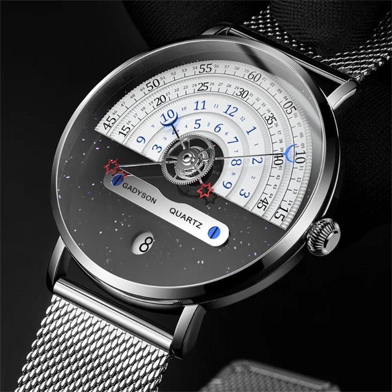 Unusual Creativity Fashion Casual Sport Watches Men Silver Mesh Band Auto Date Quartz Wristwatches Men Relogio Masculino 2023 - KIMLUD