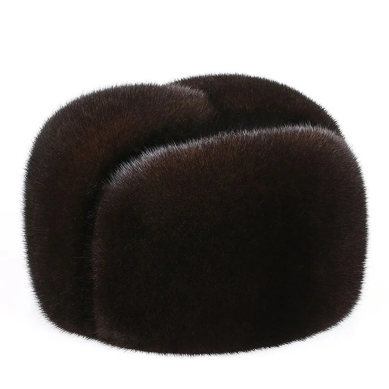 2024 Winter Unisex Top Real Mink Fur Bomber Hat Male Genuine Marten Head Warm Black/Brown Caps Best Gift For parent Gorras