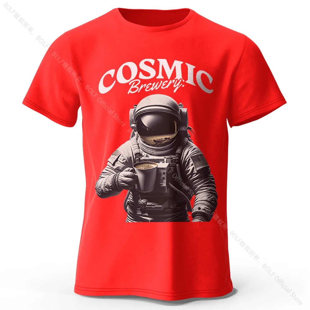 Men's Cosmic Brewery Printed T-Shirt 100% Cotton Oversized Street Graphic Tees for Men Women Summer Tops