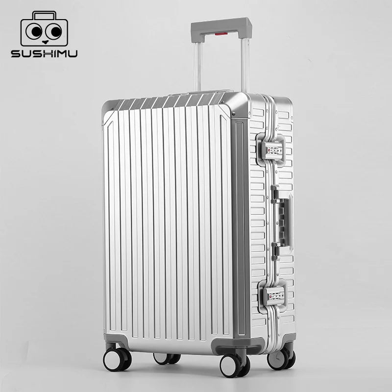 20"24"28" Inch Aluminum Trolley Suitcase Waterproof Metallic Cabin Luggage Trolly Bag With Wheels - KIMLUD