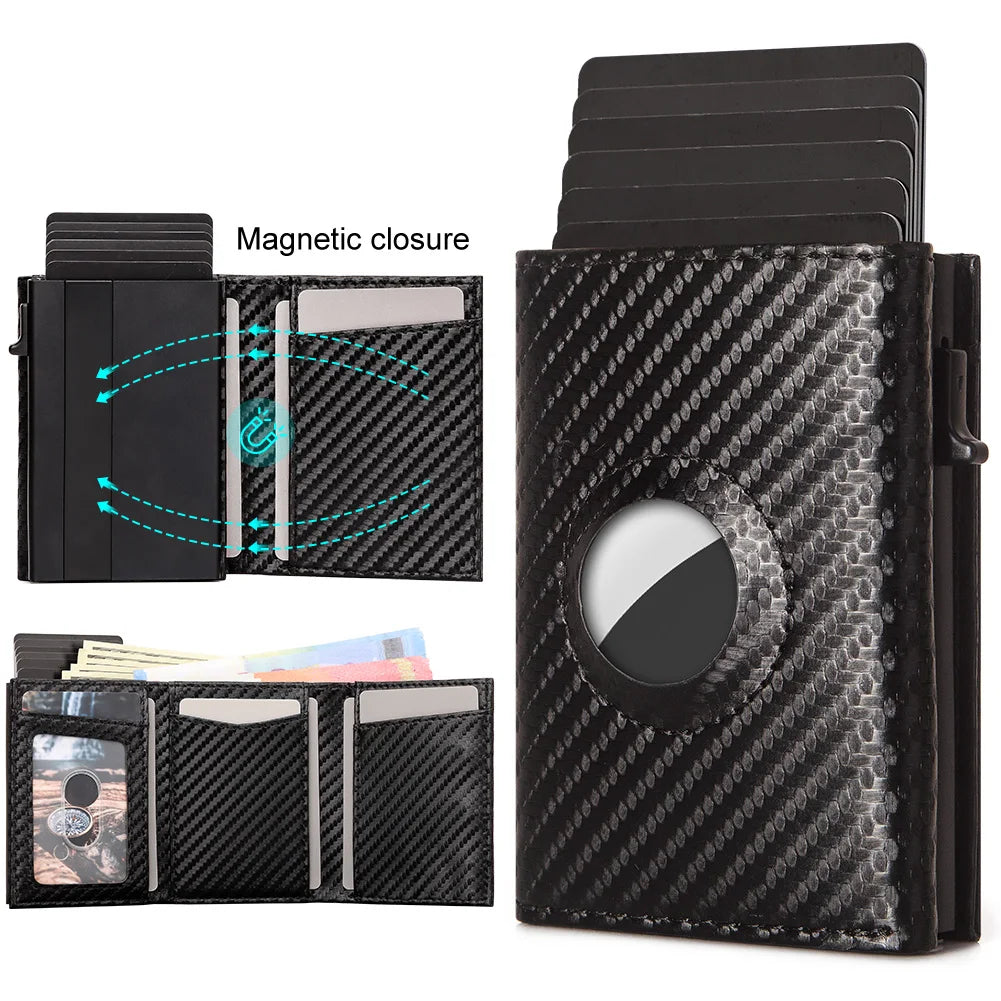 New Fashion Pop-up Card Holder Carbon Fiber  Leather AirTag Wallet for Women Rfid Card Holder for Men Card Holder Mini Wallets