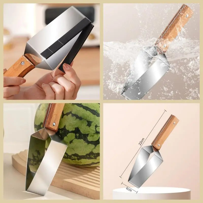 Watermelon Slicer Stainless Steel Color Non-slip Plastic Wrap Handle Not Hurt Hands Cantaloupe Kitchen Fruit Cutting Tool - KIMLUD