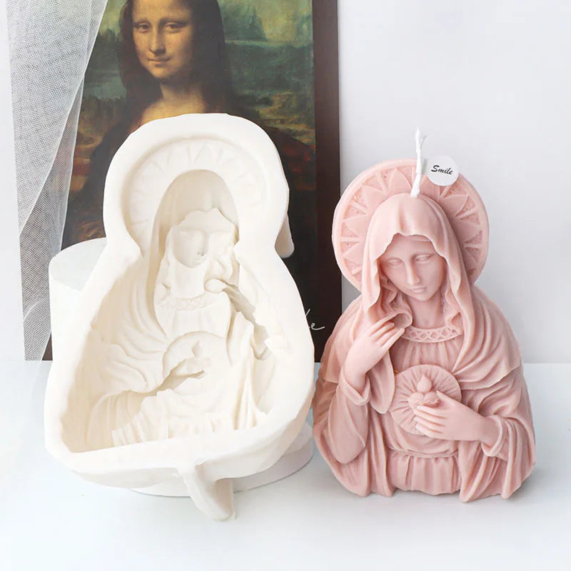 Large Size Virgin Mary Bust Sculpture Candle Silicone Mold DIY Abstract Madonna Statue Gypsum Candle Resin Mould Religious Decor - KIMLUD